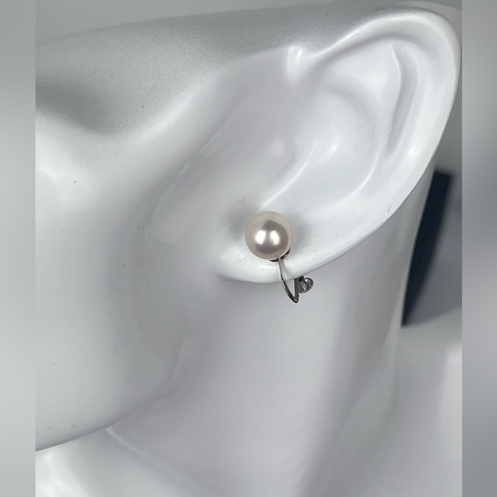 Vintage 14k Earrings White Gold Freshwater White Pearl Screwback Earrings 2.3g